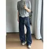 Jeans de Pierna Ancha Estilo Retro Americano para Hombre Pierna de Tijera Lavado Azul Corte Recto Pierna Recta Pantalones Casuales Cintura Media Negra