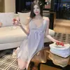 Camisón de Tirantes Estilo Princesa para Mujer, Nuevo de Verano de Seda de Hielo Adelgazante de Malla de Gama Alta Pura Deseo Sexy Ropa de Dormir con Copas
