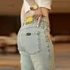 Jeans Rotos para Hombre Primavera y Otoño 2025 Lavado Retro Color Nostálgico Elástico Ajuste Delgado Recto Pantalones Casuales