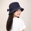 Sombrero de pescador con lazo estilo mezclilla retro para mujer, adecuado para uso casual al aire libre, versátil, adelgazante de rostro, protector solar, sombrero tipo cubo dulce estilo coreano