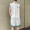 Conjunto de Chaleco y Camiseta sin Mangas para Hombre para Verano, Atuendo Deportivo Juvenil Fresco y Elegante de Dos Piezas