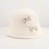 Gorro de punto de lana de alpaca con lazo 3D estilo coreano para mujer, otoño, dulce, cortavientos, cálido, tipo gorro de quita y pon