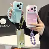 Funda de teléfono 3D de orejas de gato con degradado bicolor para Apple 17 Pro Max con cadena de cuentas, 16/15 acrílico