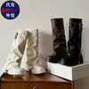 Botas vaqueras de mujer estilo Chanel 2026 con suela gruesa, elegantes, que aumentan la altura, botas largas hasta la rodilla, botas de montar de tubo alto