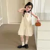 Aimobebbe Novo Produto de Verão Infantil Estilo Coreano Refrescante Estilo Academia Cor Color Block Polo Plissado Patchwork Vestido