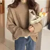 Suéter con Cuello Otoño Invierno 2026 Estilo Nuevo Holgado Retro Estilo Perezoso Color Sólido Suéter de Punto Grueso Suave Suéter de Manga Corta