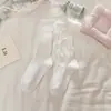 Meias de Algodão Penteado com Laço na Barra Meia-Calça Estilo Japonês para Menina Meias Brancas Estilo Ballet Meias Largas Estilo Miu