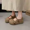 Sapatos femininos Mary Jane de sola grossa com aumento de altura, fivela dupla versátil, corte baixo, sapatos femininos elegantes de salto baixo, versão coreana do outono de 2026