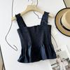Estilo Japonês 23 Nova Camisa de Verão Feminina Slim Fit de Cintura Alta com Estampa, Alças, Plissada e Sem Mangas 458683/456164