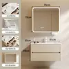 Gabinete para Lavatório de Madeira Maciça Multicamadas Combinação Espelho Dobrável Multifuncional Lavatório Integrado de Cerâmica Estilo Madeira Original Gabinete de Banheiro com Gaveta Dupla