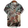 Camisa Masculina Nova Verão 24 Transfronteiriça Estampa Digital 3D Padrão de Besta Mítica Tamanho Grande Solta Gola Lapela Manga Curta Roupas