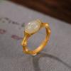 Yilu plata S925 plata esterlina chapado en oro jade Hetian anillo simple de superficie de huevo articulación de bambú anillo alto para combinar con todo