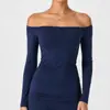 Camiseta de Manga Larga Off-Shoulder Caijue Sports para Mujer, Sencilla y a la Moda, Versátil, Corte Ajustado, Sexy, Top Casual