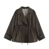 Comercio exterior transfronterizo estilo europeo y americano ropa de mujer ZA AliExpress superventas elegante manga larga cuello de solapa cintura ajustable gabardina