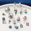Plata de Ley Epoxy Azul Quemado Escama de Hoja Anillo Doble Colgante Accesorios de Tres Vías Retro DIY Material de Abalorios Hecho a Mano Joyería