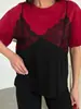 2026 Nueva Ropa Sexy para Mujer de Estilo Ins Europeo y Americano Transfronteriza Empalme de Encaje Holgada Básica de Cuello Redondo Manga Corta Camiseta