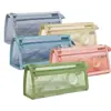 Bolsa de Almacenamiento con Cremallera para Papelería de Examen Estudiantil, Estuche Morandi, Estilo Ins, Transparente Simple, Malla, Doble Capa, Gran Capacidad