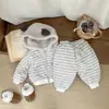 Traje de Invierno Lindo de Dibujos Animados para Bebés Niños y Niñas Estilo Coreano Sudadera con Capucha y Pantalón de Chándal de Terciopelo Engrosado Ropa Cálida para Niños