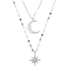 Collar de doble capa estilo ins coreano plata flash Diamante Estrella Luna nicho diseño cadena clavícula femenina lujo ligero nuevo