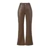 301-26 Primavera Estilo Coreano Slim Fit Cintura Alta Liso Levemente Flare Biker Stretch Casual Calça de Couro