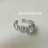 Anillo Abierto Texturizado de Plata de Ley S925 con Circonita para Mujer, Anillo Minimalista de Lujo Ligero de Gama Alta para Dedo Índice