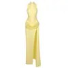 En Stock Nuevo Estilo Transfronterizo Europeo y Americano Vestido Sexy Halter con Abertura en la Espalda sin Espalda Vestido Largo Sexy Plisado para Vacaciones