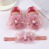 Novos Sapatos de Princesa Fofos Sapatos para Bebê de 0 a 1 Ano Faixa de Cabelo combinando Sapatinhos para Festa de Mêsversário e Cem Dias Sapatinhos de Bebê