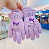 Guantes de esquí para niños Sanrio Kulomi de invierno para bebés, bonitos, cálidos, forrados con vellón, gruesos, impermeables para la nieve para niñas.