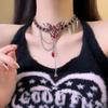 Collar con Colgante de Borla de Uñas de Sauce con Gotas de Agua de Mariposa Roja para Mujer, Dulce, Cool, Punk, Elegante, Moda, Cadena, Cadena Clavicular, Marea