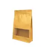 Sacos Kraft Stand-Up com Fundo Plano e Janela Transparente, Bolsas Ziplock Reseláveis, Embalagem à Prova de Umidade para Nozes, Lanches, Chá e Café