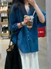 Jaqueta Camisa Azul Tencel com Proteção Solar para Mulheres Verão Fina Leve Luxo Alta Qualidade Camisa com Suspensórios Cardigan Externo