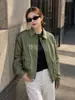 Chaqueta de trabajo militar de alta gama para mujer Nanyou, chaqueta casual de otoño corta de corte holgado para mujer con un bolsillo grande y un cuello alto