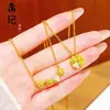 Venta Caliente en Douyin Collar de Oro Arena con Pedrería Hielo Triturado Corazón de Hielo Trébol de Cuatro Hojas para Mujer Cadena para Clavícula Abrible Regalo para Novia