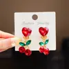 Brincos de Orelha Infantis Vermelhos Ano Novo Estilo Princesa Brincos de Cereja com Strass para Meninas Brincos Sem Furo Brincos Presente para Menina