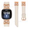 Correa Adecuada para Reloj Inteligente Fitbit Versa4 Versa3 Hebilla Mariposa Incrustada con Diamantes Correa de Cuero Sarga Cola de Cuchillo