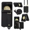Adecuado para Samsung Z Flip7 Funda de Teléfono con Tarjetero, Z Flip6 Correa de Muñeca Cruzada Soporte Funda Protectora Plegable