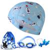 Set de Gafas de Natación para Niños Pez de Dibujos Animados Impermeable Lentes Antivaho Set de Equipo Ocular de Natación de Cuatro Piezas para Niños y Niñas