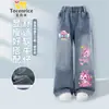 Estilo Nuevo Dibujos Animados Anime Jeans para Niños Tendencia Niñas Primavera y Otoño 2025 Pantalones Rectos Pantalones Versátiles para Niñas Tendencia