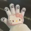 Luvas de Pelúcia Quentes Tricotadas de Cinco Dedos com Gatinho de Strass para Mulheres no Inverno, Versáteis à Prova de Frio e Vento para Ciclismo, Aconchegantes
