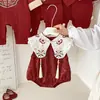 Traje de verano para el primer cumpleaños del bebé, mameluco rojo estilo chino para bebés, celebración del primer mes del recién nacido, celebración de los 100 días y ceremonia del primer cumpleaños