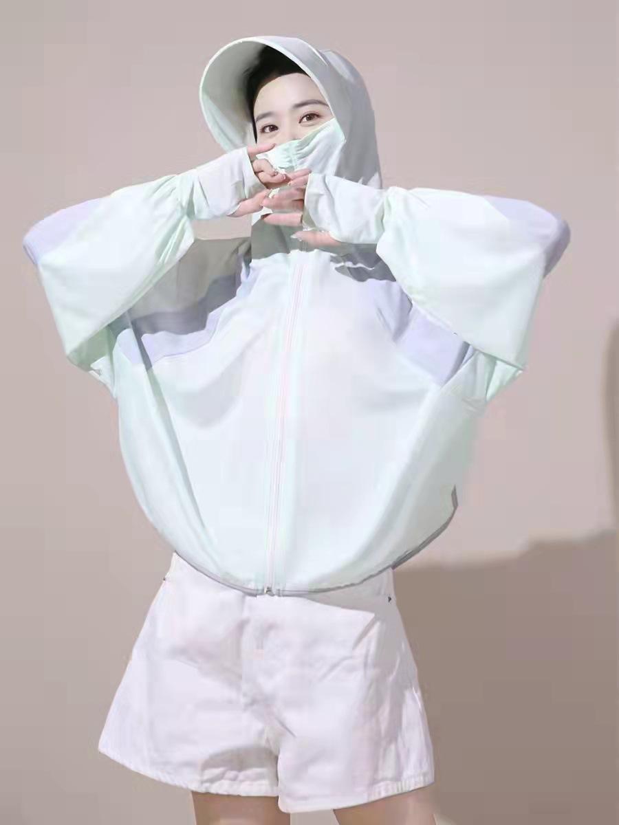 冰丝透气防紫外线拼接撞色防晒衣女长袖防晒披肩2022夏季新款罩衫