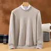 Suéter masculino de cashmere com gola redonda, nova coleção outono/inverno, top de manga longa, peça base versátil e estilosa