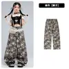 Fantasia de Jazz para Meninas Top Cropped Um Ombro Conjunto Tendência Cool Fashionável Menina de Jazz Fantasia de Performance de Street Dance Meninas
