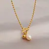 Colar Minimalista com Pingente de Pérola de Água Doce Natural para Mulheres, Nicho de Luxo Leve, Corrente Simples e Sofisticada de Aço Titânio para Clavícula