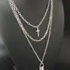 Collar de Personalidad Estilo Japonés y Coreano Moda Hip Hop Cadena Clavicular Multicapa Celebridad de Internet Mismo Estilo Colgante de Cruz Cadena de Lana para Pareja Moderna