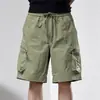 Pantalones cortos impermeables estilo retro americano con grandes bolsillos con cremallera, corte holgado, funcionales, ligeros, ropa de trabajo estilo montaña, pantalones de cinco puntos de verano
