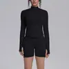 Jaqueta Nova com Zíper, Shorts Apertados de Secagem Rápida que Levantam o Bumbum, Conjunto Esportivo, Roupa de Malha Sem Costura para Corrida, Fitness e Yoga para Mulheres