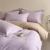 Juego de Cama de Cuatro Piezas 100% Algodón Cepillado Clase A 2026 Nuevo Color Sólido Otoño/Invierno Funda de Edredón Gruesa Cálida de Algodón Puro Sábana Plana Sábana Ajustable