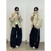 Gabardina de estilo relajado~ Silueta estructurada con cuello alto y cordón, color caqui, gabardina corta de manga larga de otoño 26 para mujer