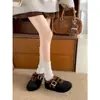 Sapatos de Neve de Algodão Aveludado Retrô Francês de Solado Grosso para Inverno Feminino 2025 Novos Quentes Antiderrapantes Peludos Birkenstock